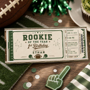 Football Green Rookie 1st Birthday party Invitation
