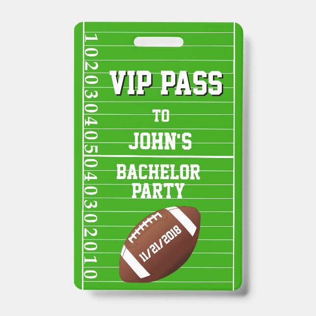 Football Grid Bachelor Party VIP Badge ID Badge (Front)