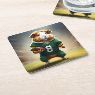 Football Guinea Pig, Square Paper Coaster