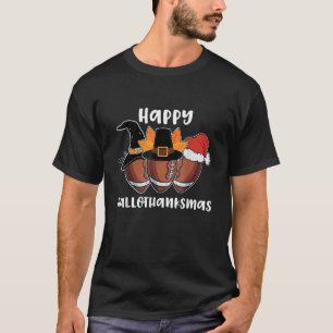 Football Hallothanksmas Halloween Thanksgiving Chr T-Shirt