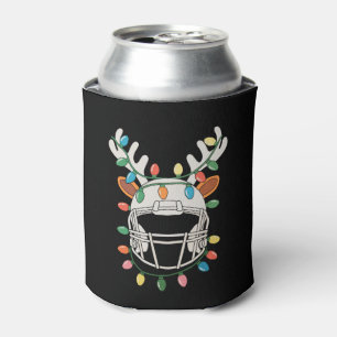 Football Helmet Christmas Lights Reindeer Xmas Can Cooler