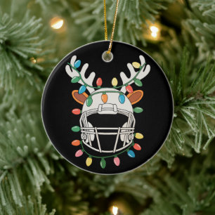 Football Helmet Christmas Lights Reindeer Xmas Ceramic Tree Decoration