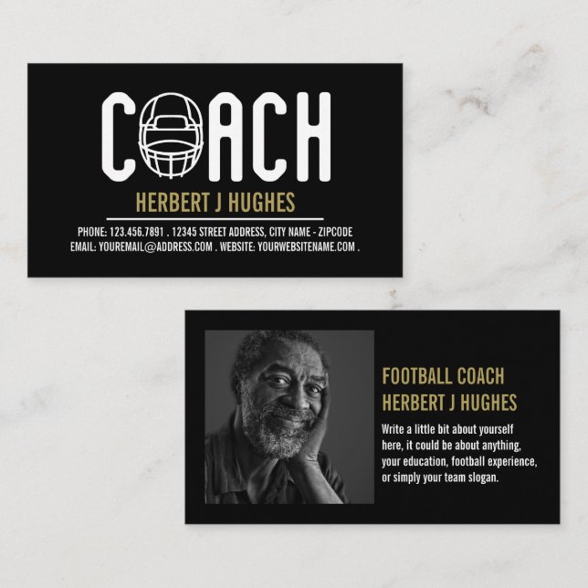 Football Helmet, Footballer, Football Coach Photo Business Card (Front/Back)