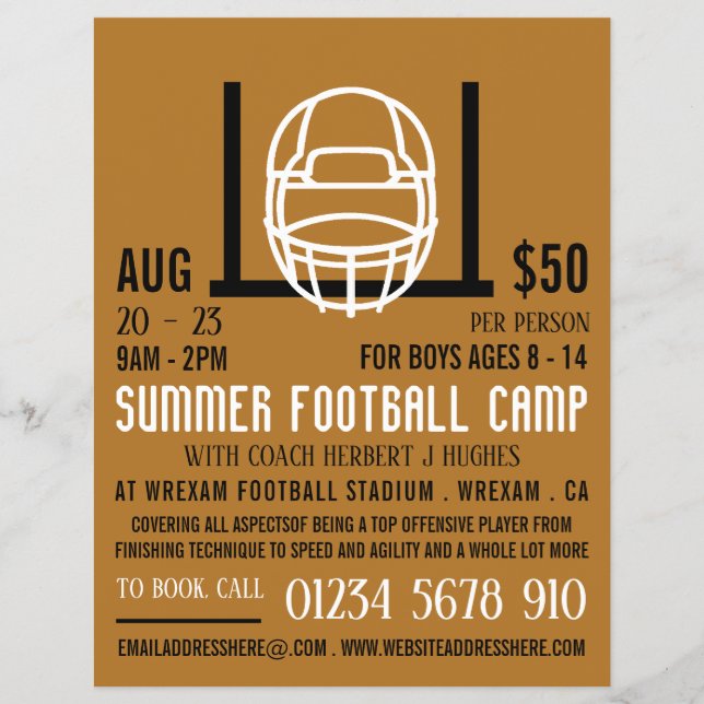 Football Helmet & Goal, Football Camp Advertising Flyer (Front)