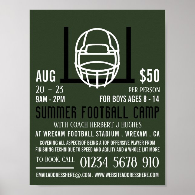 Football Helmet & Goal, Football Camp Advertising Poster (Front)
