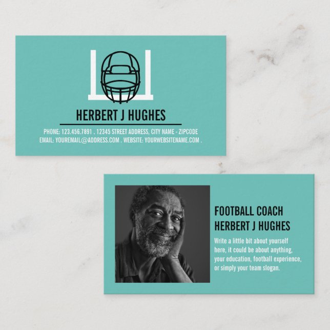 Football Helmet & Goal, Football Coach Photo Business Card (Front/Back)