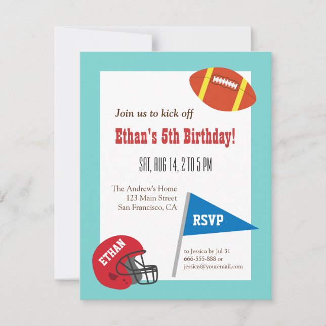 Football Helmet Kids Birthday Party Invitation (Front)
