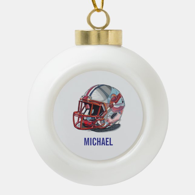 Football Helmet Pop Art Motivational Name Ceramic Ball Christmas Ornament (Front)