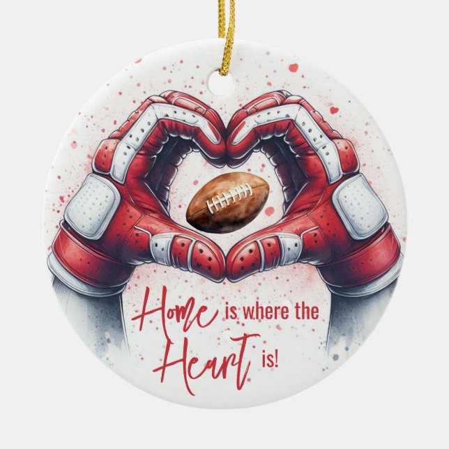 Football - Home is where the Heart is Hands Ceramic Tree Decoration (Front)