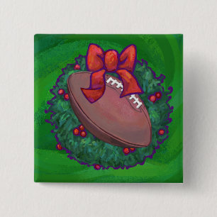 Football in Christmas Wreath on Green 15 Cm Square Badge