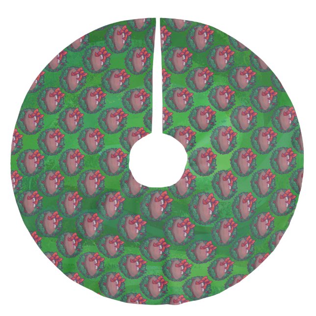 Football in Christmas Wreath on Green Brushed Polyester Tree Skirt (Front)