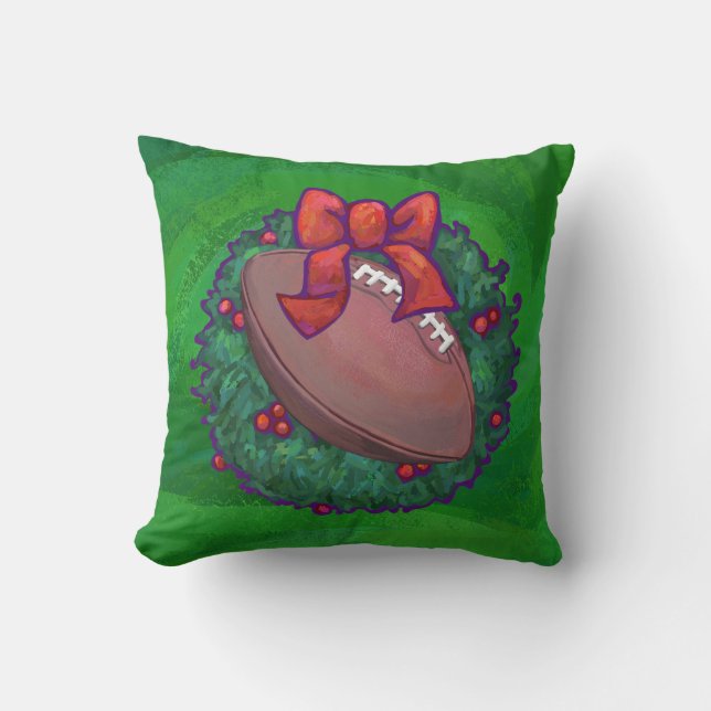 Football in Christmas Wreath on Green Cushion (Front)