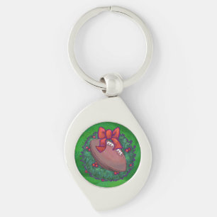 Football in Christmas Wreath on Green Key Ring
