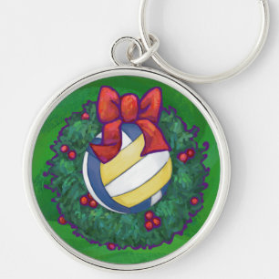 Football in Christmas Wreath on Green Key Ring