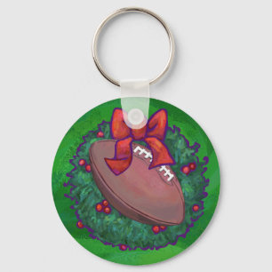 Football in Christmas Wreath on Green Key Ring