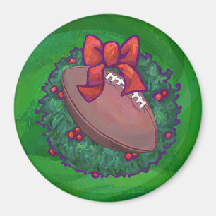 Football in Christmas Wreath on Green Magnet