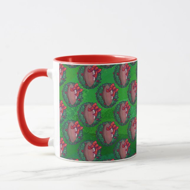 Football in Christmas Wreath on Green Mug (Left)