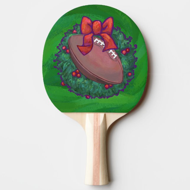 Football in Christmas Wreath on Green Ping Pong Paddle (Back)