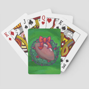 Football in Christmas Wreath on Green Playing Cards