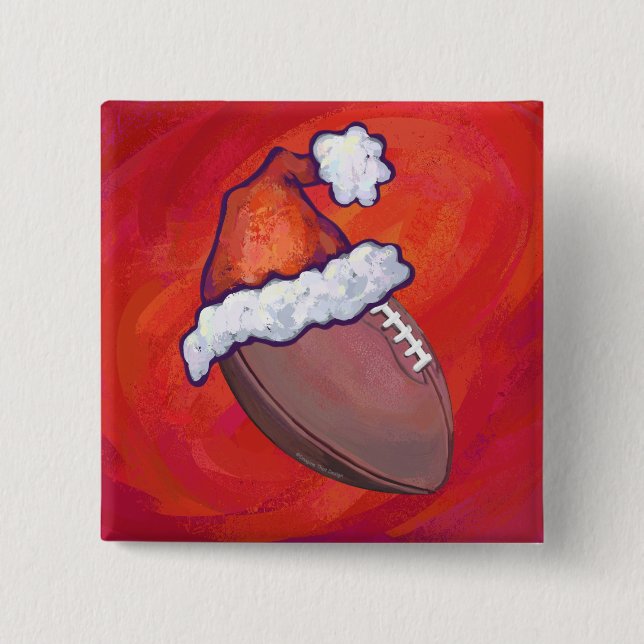 Football in Santa Hat on Red 15 Cm Square Badge (Front)