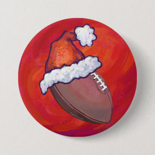Football in Santa Hat on Red 7.5 Cm Round Badge