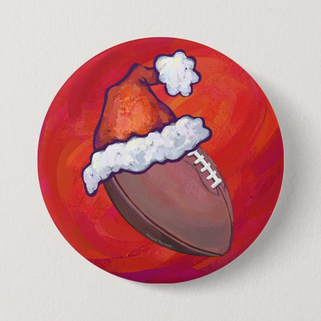 Football in Santa Hat on Red 7.5 Cm Round Badge (Front)