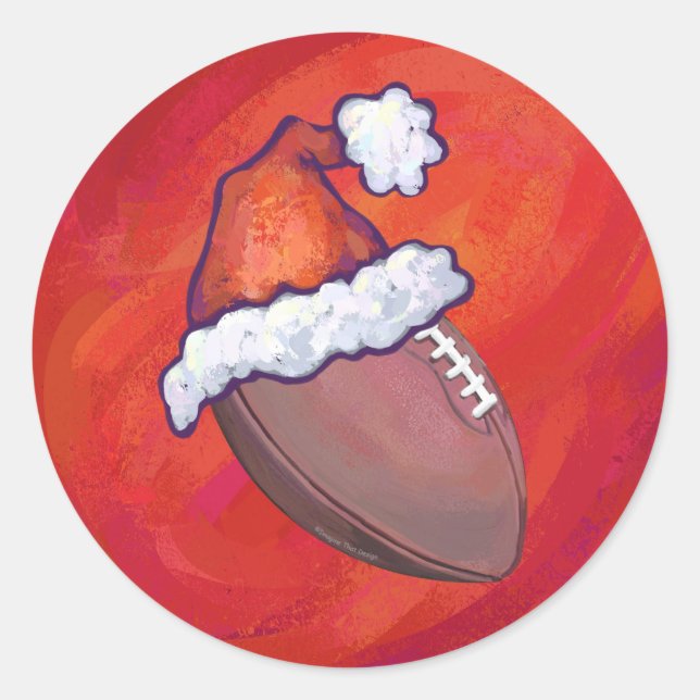 Football in Santa Hat on Red Classic Round Sticker (Front)