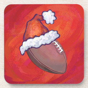 Football in Santa Hat on Red Coaster