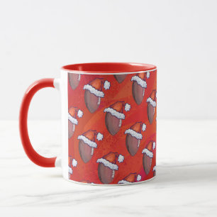 Football in Santa Hat on Red Mug