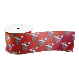 Football in Santa Hat on Red Satin Ribbon