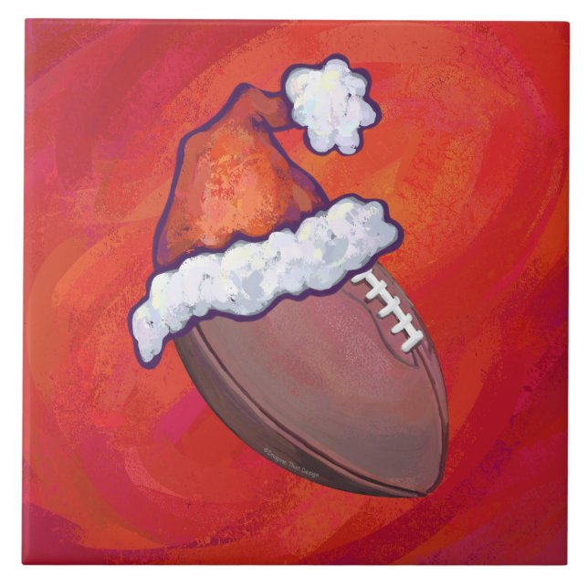 Football in Santa Hat on Red Tile (Front)