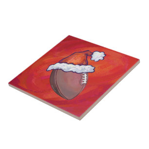 Football in Santa Hat on Red Tile