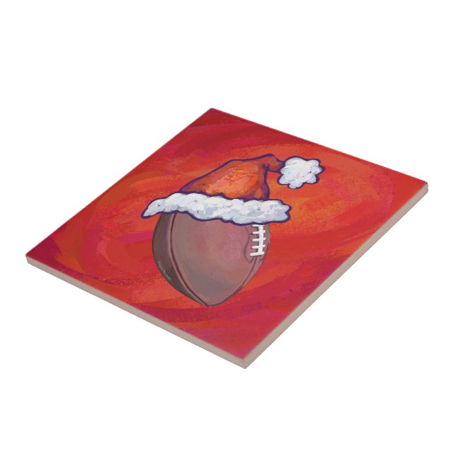 Football in Santa Hat on Red Tile (Side)