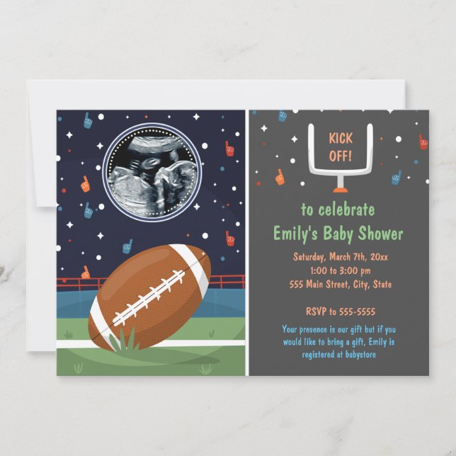 Football invitation with picture boy baby shower (Front)
