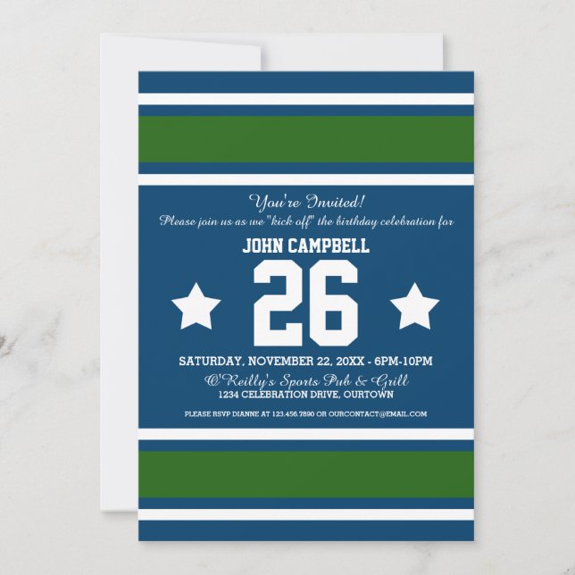 Football Jersey Blue|Green Party Invitations (Front)