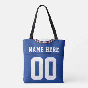 Football Jersey, Blue, Name & Number Template Tote Bag