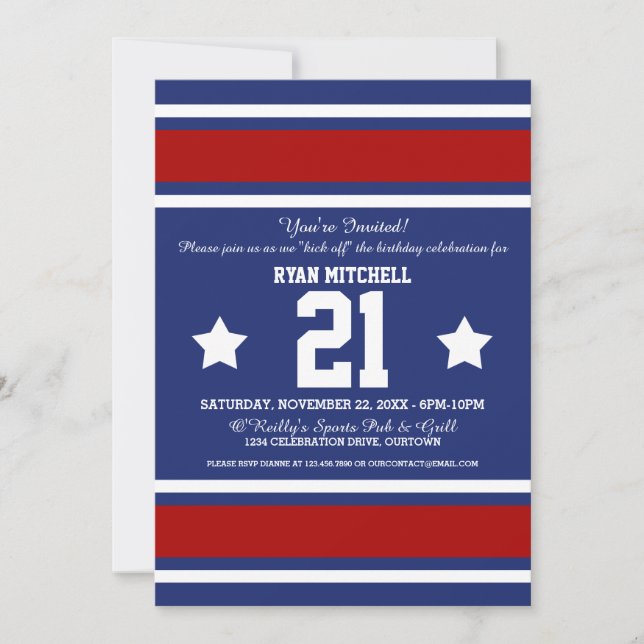 Football Jersey Blue|Red Party Invitations (Front)