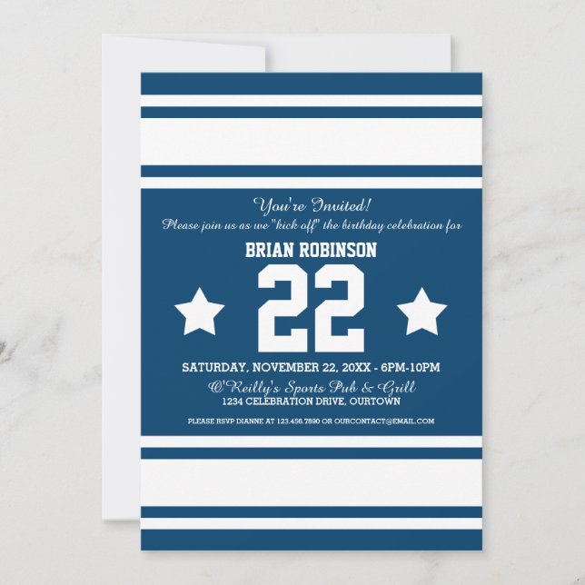 Football Jersey Blue|White Party Invitations (Front)
