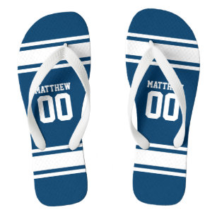 Football Jersey Blue White Personalised Flip Flops