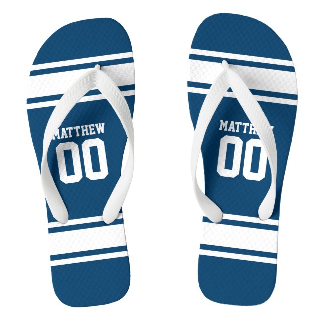 Football Jersey Blue|White Personalised Flip Flops (Footbed)