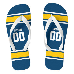 Football Jersey Blue Yellow Personalised Flip Flops