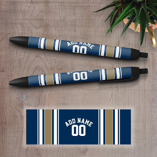 Football Jersey Navy Blue Gold Stripes Name Number Black Ink Pen