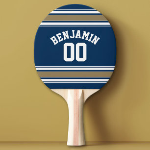 Football Jersey Navy Blue Gold Stripes Name Number Ping Pong Paddle
