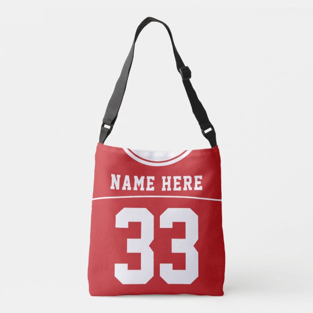 Football Jersey, Red, Custom Name & Number Crossbody Bag (Back)