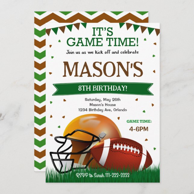 Football Kick Off Birthday Invitation (Front/Back)