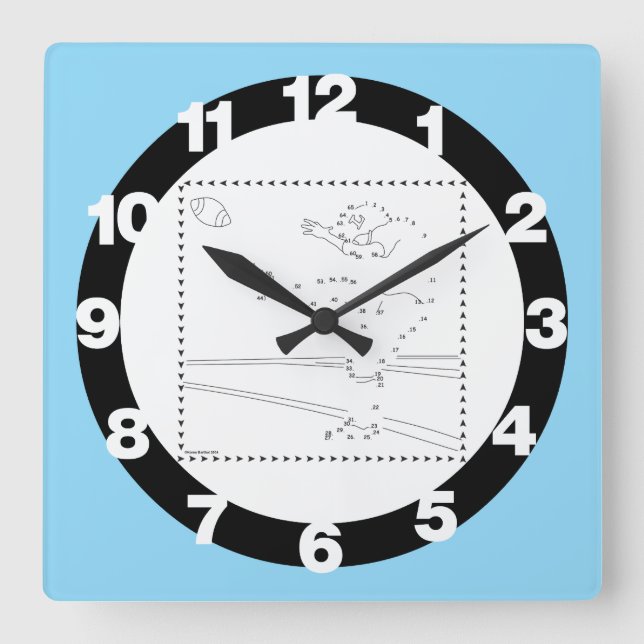 Football Kicker Connect The Dots Square Wall Clock (Front)