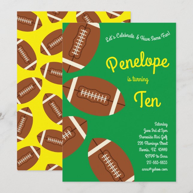 Football Kids Birthday Party Sports Green Boys Invitation (Front/Back)