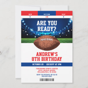 Football Kids Birthday Party Ticket Invitation