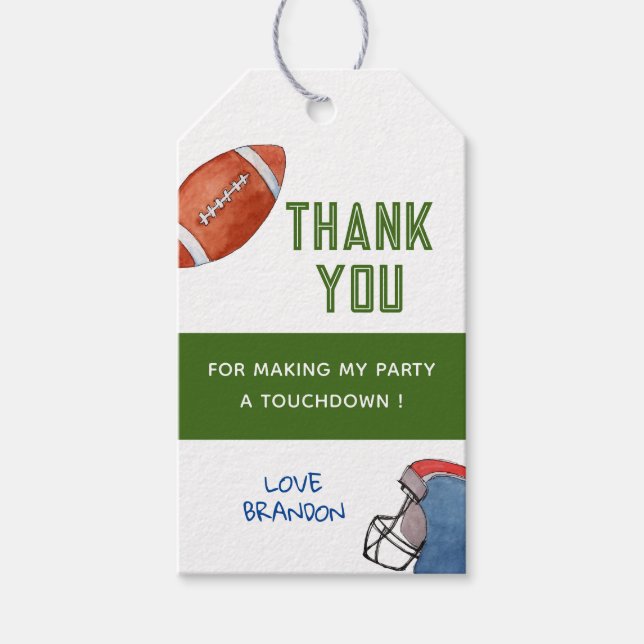 Football Kids Birthday Thank you tags (Front)