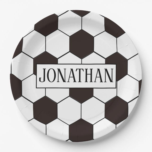 Football Kids Soccer pattern Footballer birthday Paper Plate (Front)